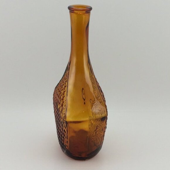 Vtg Empoli Amber Italian Art Glass Bottle Decanter Missing Stopper Diamond Point - Picture 6 of 10